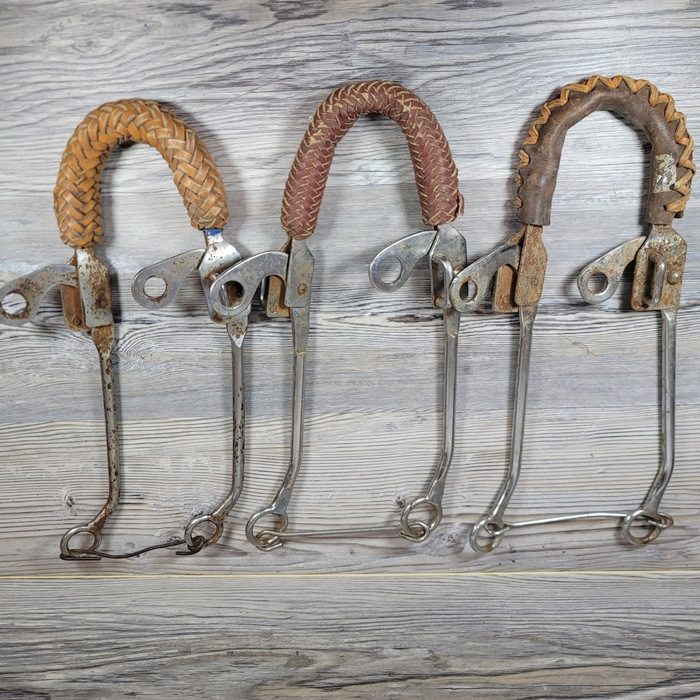 Vintage Western Hackamore Horse Bits Braided Leather Nosebands Set of 3 Crafts
